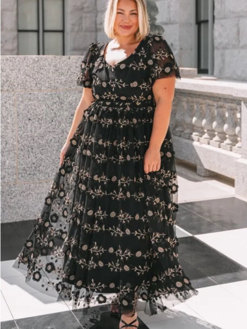 Ivy City Co Black Floral Embroidered Maxi Athena Dress - Picture 5 of 8